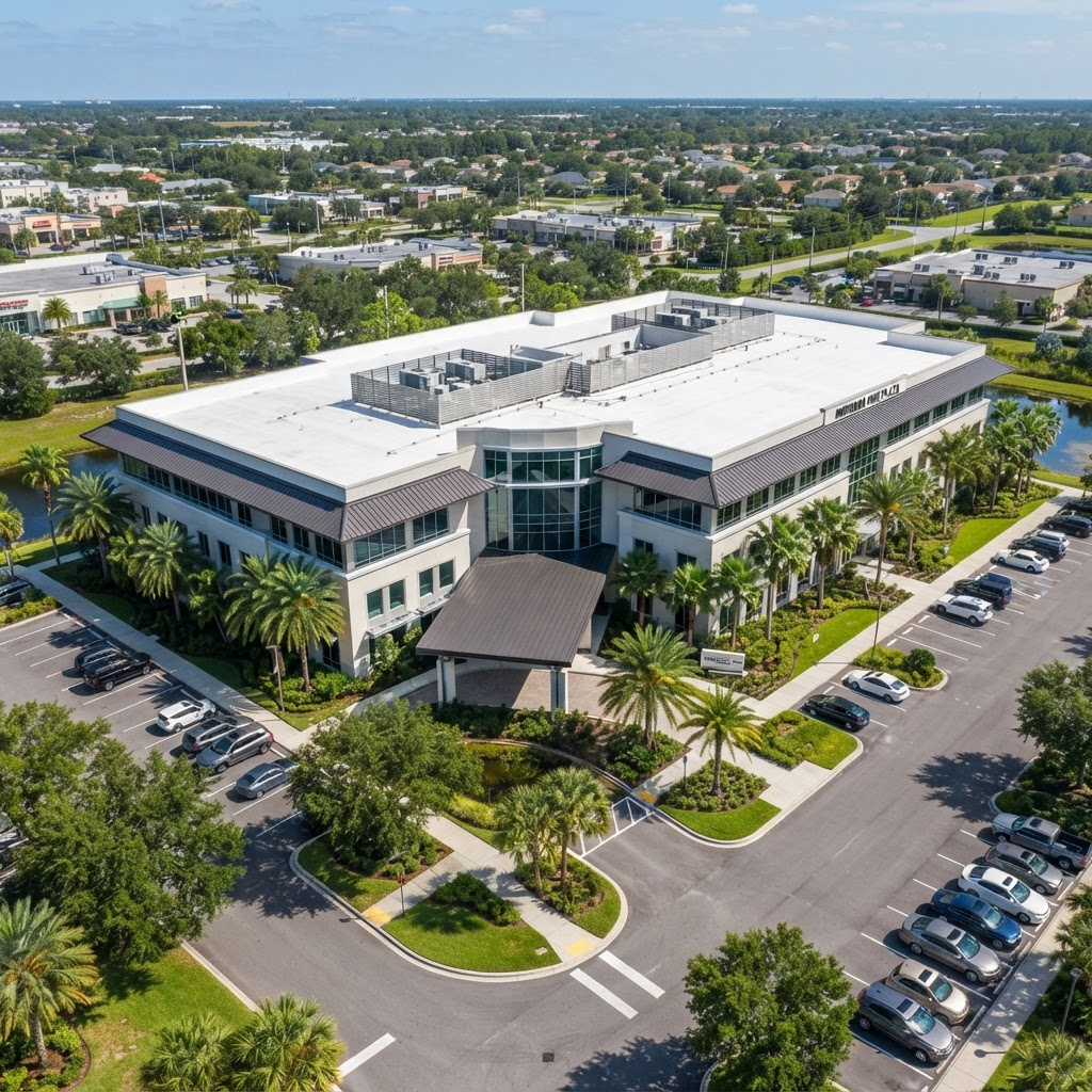 Newly installed commercial roof on a large building