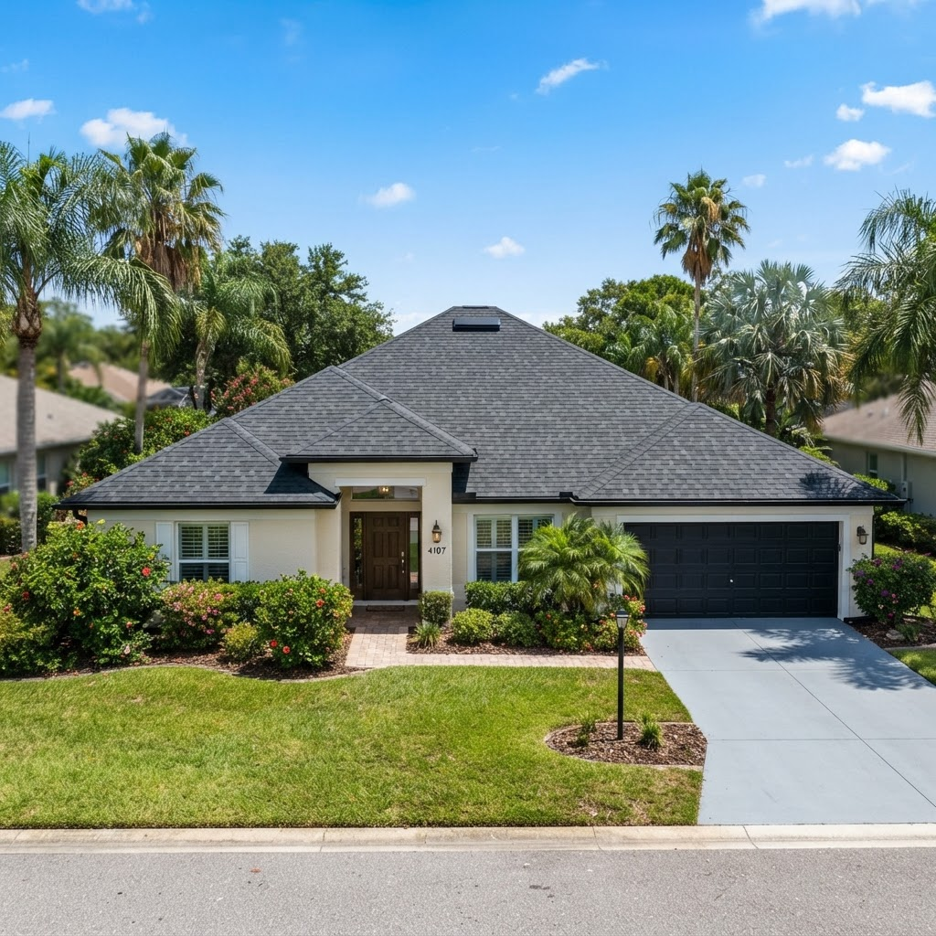 Newly installed architectural asphalt shingle roof