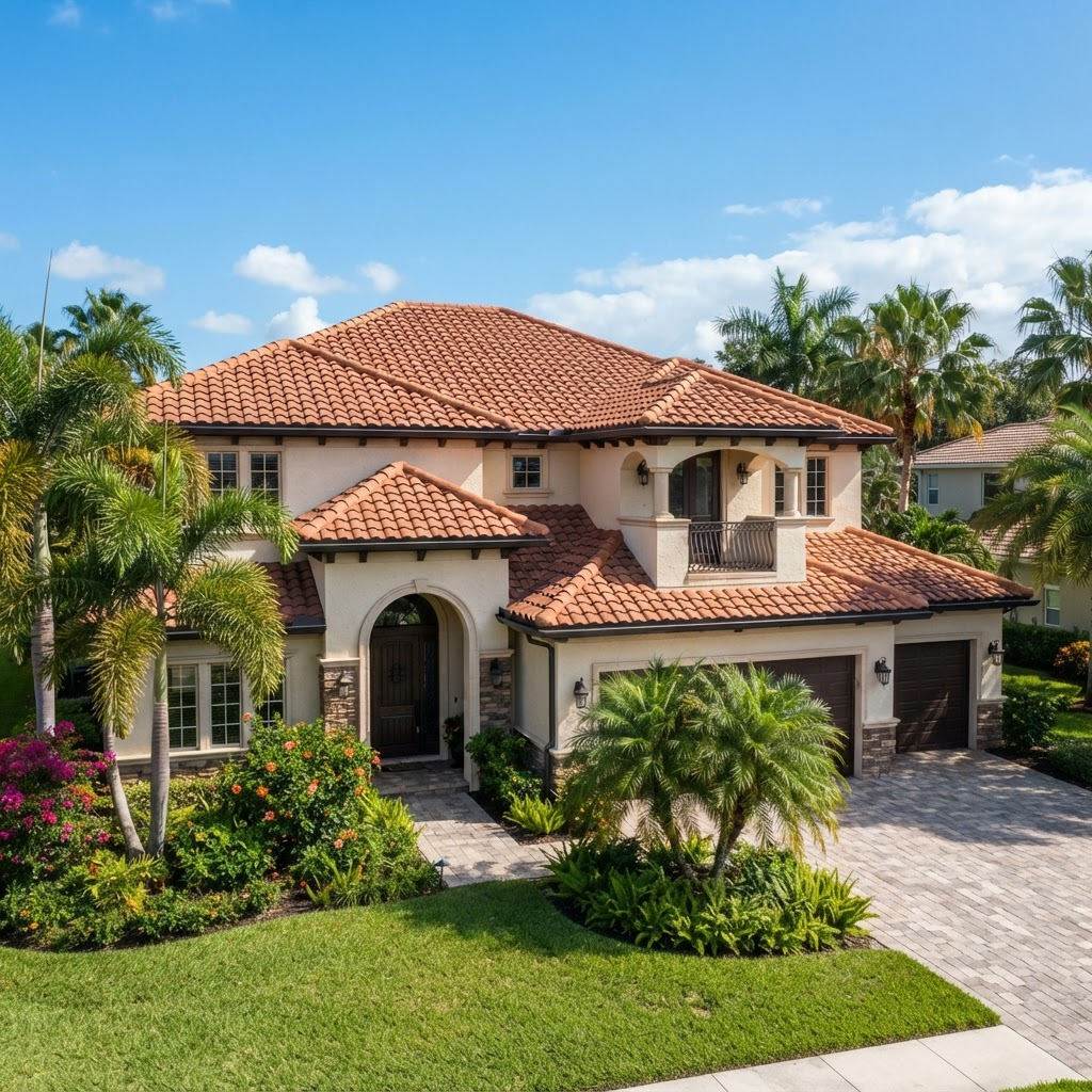 Spanish terracotta clay tile roof on a Florida home